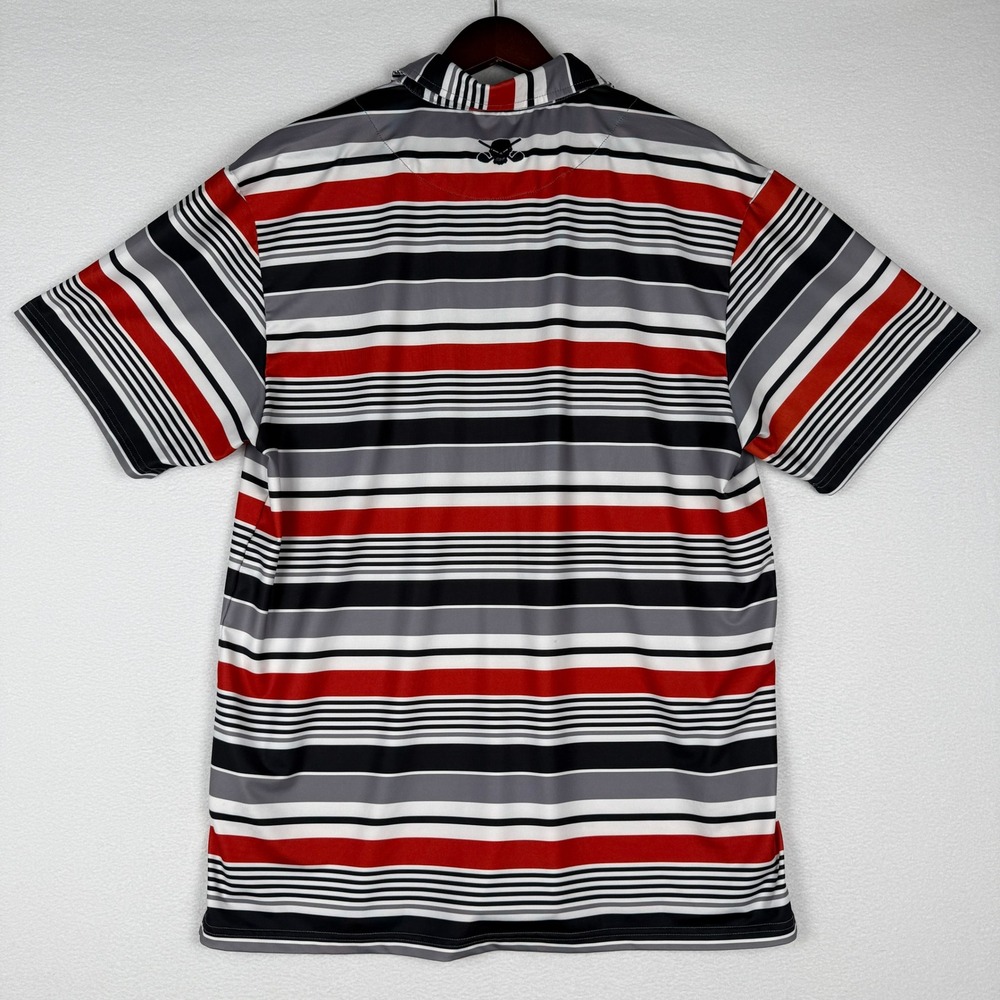 Tattoo Golf Mens L ProCool Performance Stripe Polo Shirt Chest Pocket Skull - Picture 3 of 11